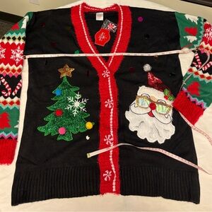 Holiday Time Black and Red Christmas Cardigan